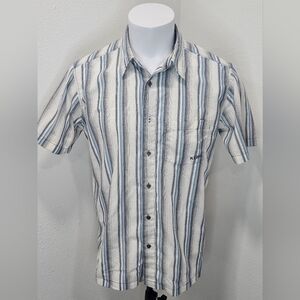 Kuhl Button Down Casual Shirt Men's Size M Blue Striped Hiking Outdoor Pocket